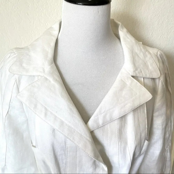 ZARA White 100%  Linen Belted Summer Jacket Small - Picture 9 of 15